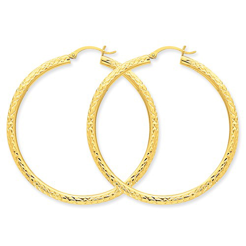 14kt Yellow Gold 2in Hollow Diamond-cut Hoop Earrings 3mm