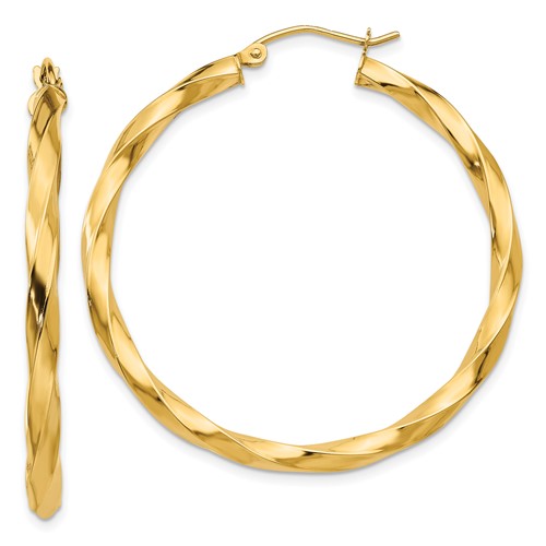 14k Yellow Gold Twisted Round Hoop Earrings 1.5in