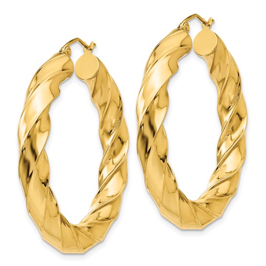 14k Yellow Gold Polished Twisted Hoop Earrings 1.5in
