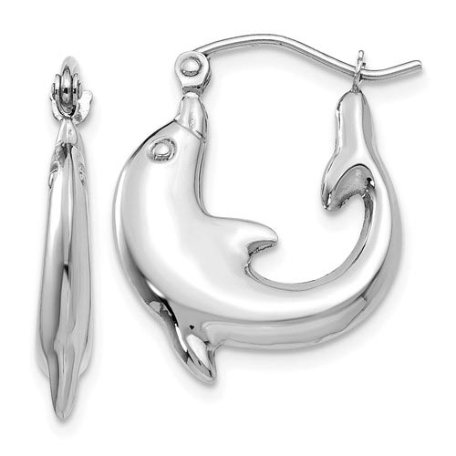 14k White Gold 3/4in Dolphin Hoop Earrings