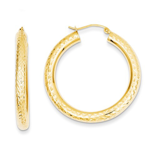 14kt Yellow Gold 1 3/8in Diamond-cut Hoop Earrings 4mm