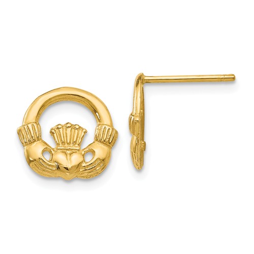 14k Yellow Gold Small Claddagh Post Earrings