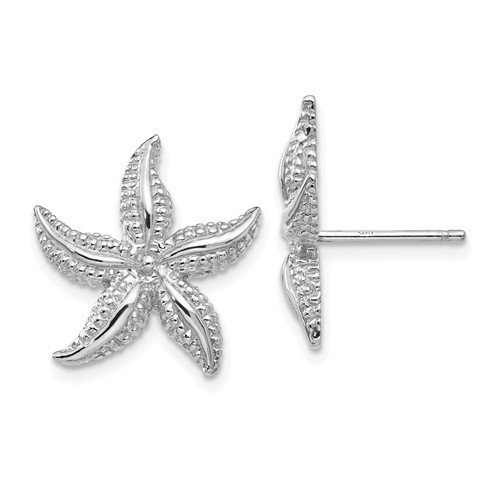 14k White Gold Fancy Textured Starfish Earrings 5/8in