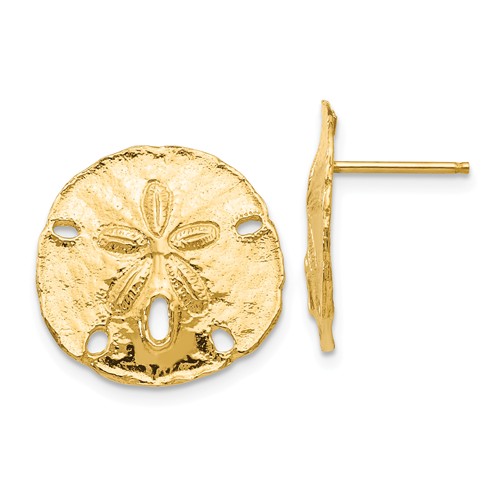 14k Yellow Gold Sand Dollar Earrings with Polished Finish 5/8in