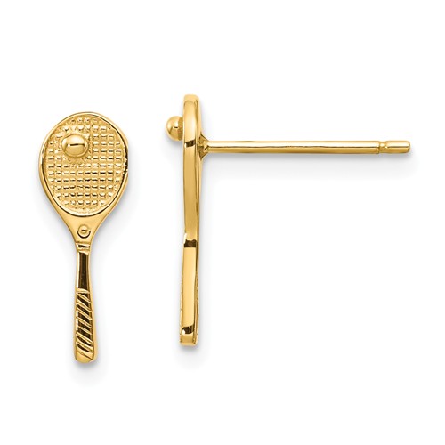 14k Yellow Gold Tennis Racquet Earrings with Polished Finish