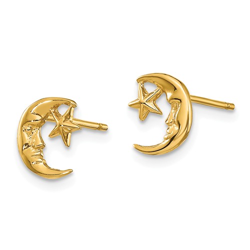 14k Yellow Gold Moon and Star Earrings