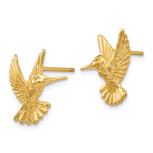 14k Yellow Gold Hummingbird Post Earrings