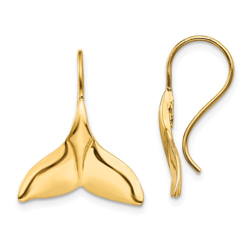 14k Yellow Gold Whale Tail French Wire Earrings