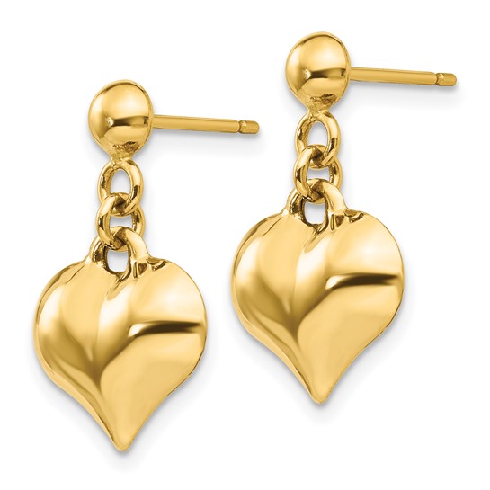 14kt Yellow Gold Puffed Heart Dangle Earrings