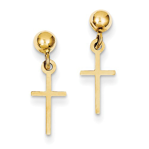 14kt Yellow Gold 3/4in Cross Ball Dangle Earrings