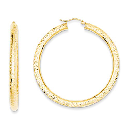 14kt Yellow Gold 2in Diamond-cut Lightweight Hoop Earrings 4mm