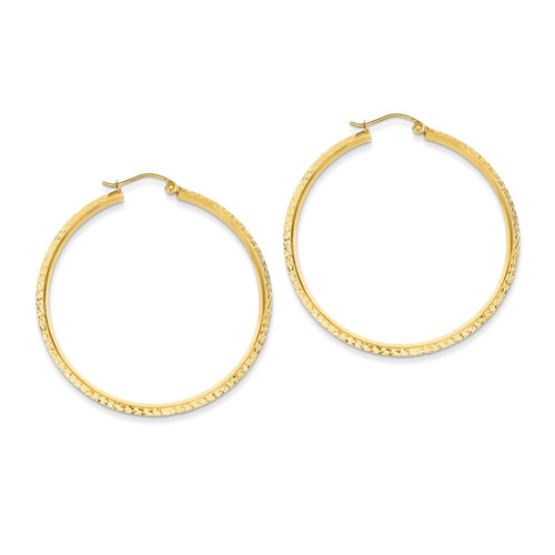 14kt Yellow Gold 1 3/4in Hollow Knife Edge Diamond-cut Hoop Earrings
