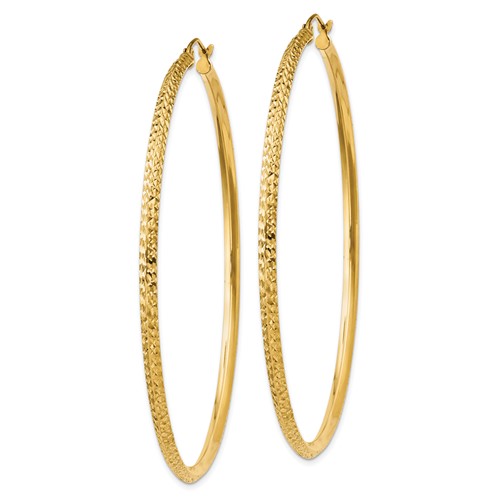 14kt Yellow Gold 2 1/2in Hollow Knife Edge Diamond-cut Hoop Earrings