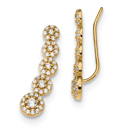 14kt Yellow Gold CZ Circle Cluster Ear Climber Earrings