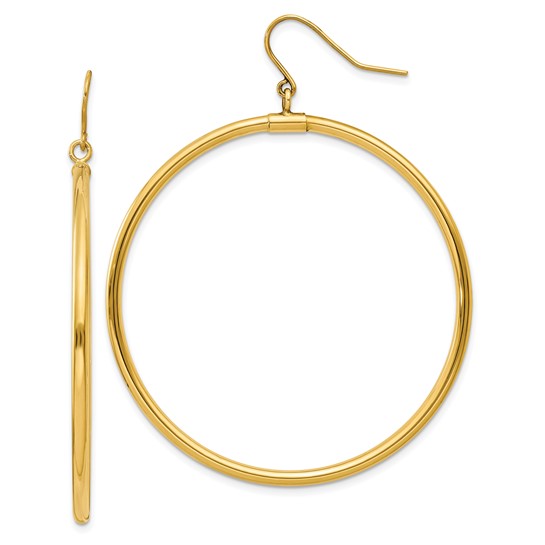 14kt Yellow Gold 1 1/2in Hoop Dangle Earrings 2mm