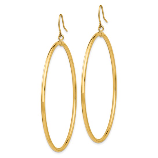 14k Yellow Gold 2in Tube Hoop Dangle Earrings - French Wire