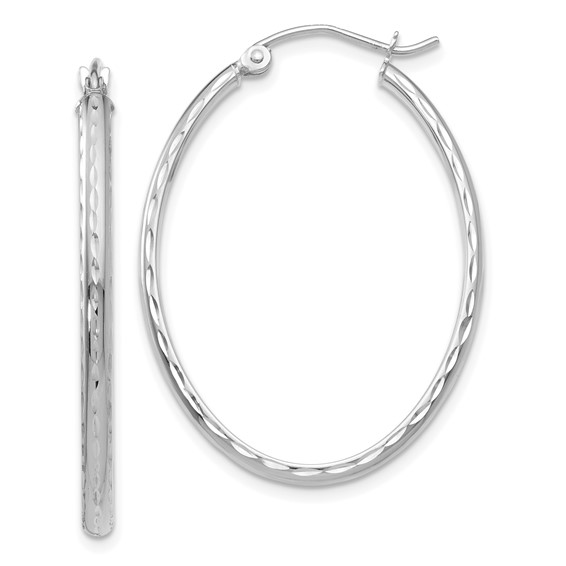 14k White Gold Diamond-cut Oval Hoop Earrings 1.5in
