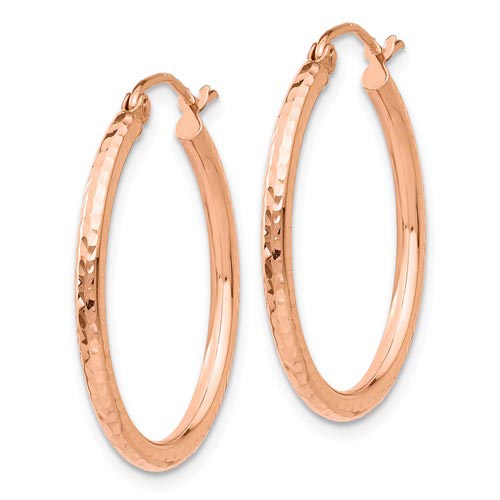 14k Rose Gold 1in Diamond-cut Hoop Earrings
