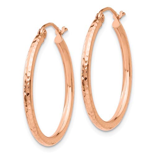 14k Rose Gold 1in Diamondcut Hoop Earrings TE519 Joy Jewelers