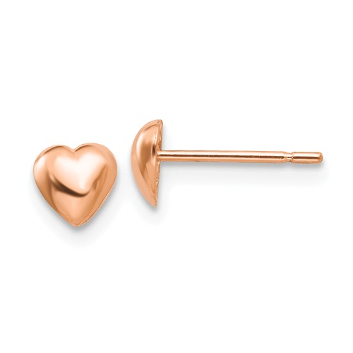 14k Rose Gold Heart Post Earrings with Polished Finish