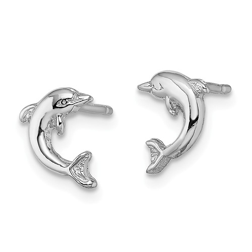 14k White Gold Tiny Dolphin Earrings