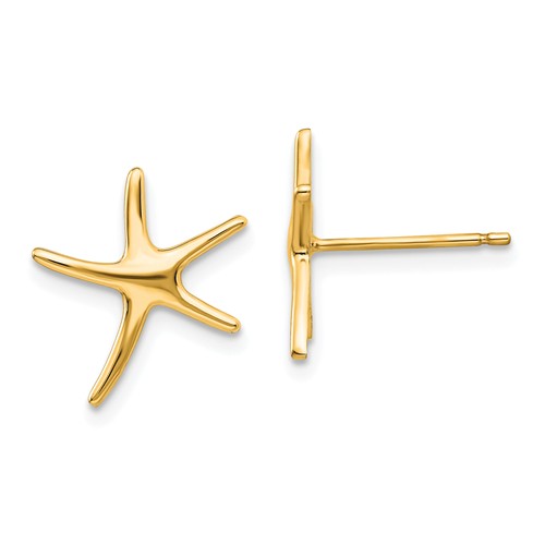 14k Yellow Gold Dainty Dancing Starfish Earrings 1/2in