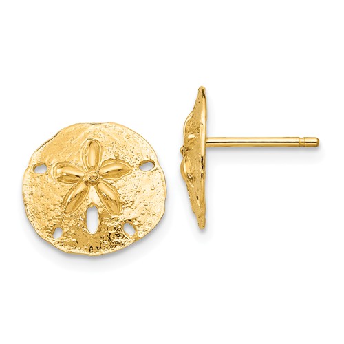 14k Yellow Gold Small Sand Dollar Post Earrings