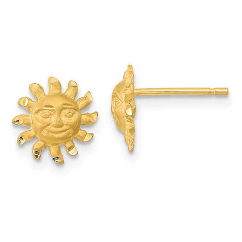 14k Yellow Gold Smiling Sun Earrings