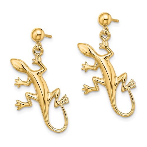 14k Yellow Gold Gecko Dangle Ball Earrings