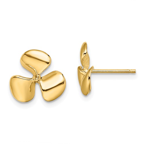 14k Yellow Gold Three Blade Propeller Earrings