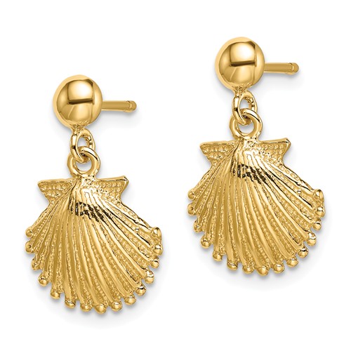 14k Yellow Gold Scallop Shell Dangle Earrings