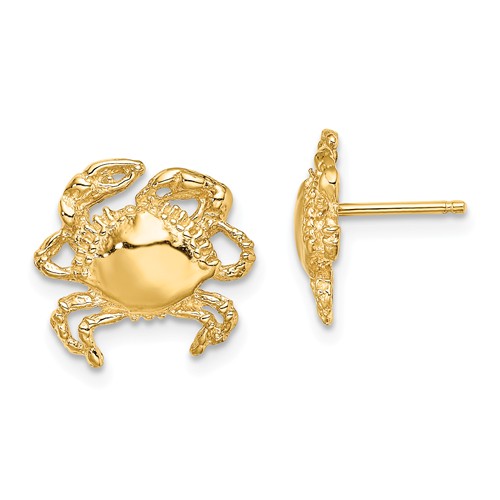 14k Yellow Gold Crab Earrings 1/2in