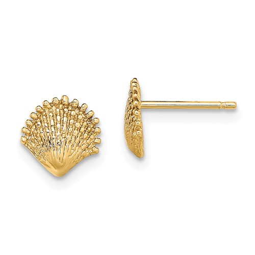 14k Yellow Gold Tiny Scallop Shell Earrings with Textured Finish