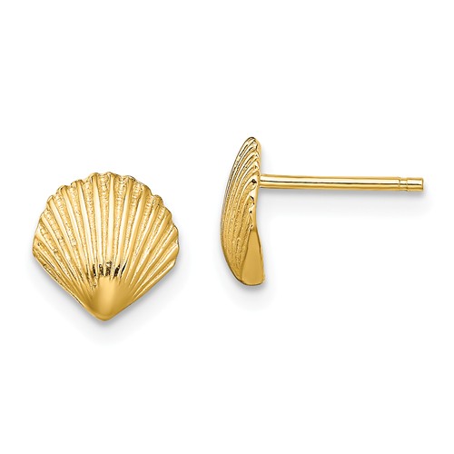 14k Yellow Gold Tiny Scallop Shell Post Earrings