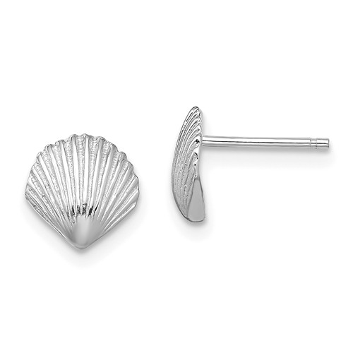14k White Gold Tiny Scallop Shell Post Earrings