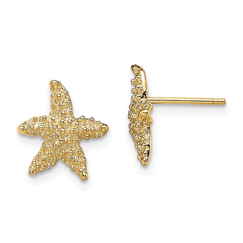 14k Yellow Gold Tiny Textured Starfish Post Earrings