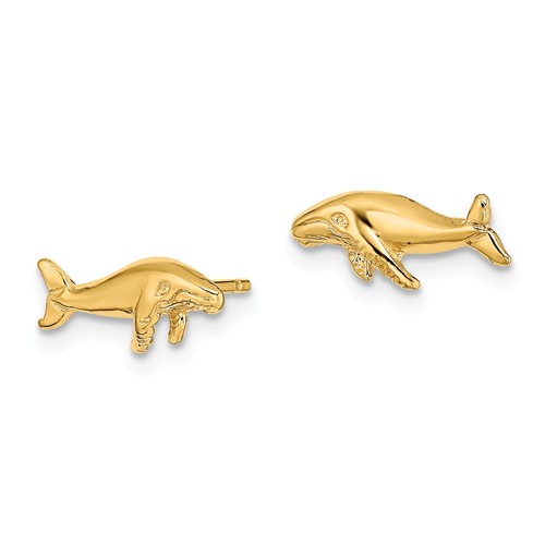 14k Yellow Gold Small Humpback Whale Post Earrings