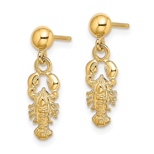 14k Yellow Gold Tiny Lobster Dangle Earrings