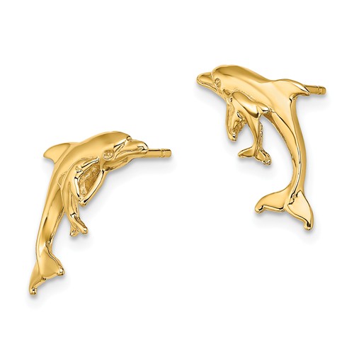 14k Yellow Gold Mother and Baby Dolphin Post Earrings