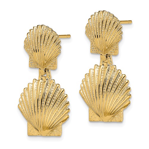 14k Yellow Gold Stacked Scallop Shells Dangle Earrings
