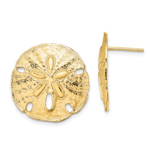 14k Yellow Gold Sand Dollar Post Earrings 3/4in