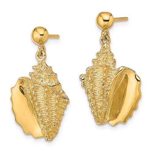 14k Yellow Gold Polished Conch Shell Dangle Earrings 1in