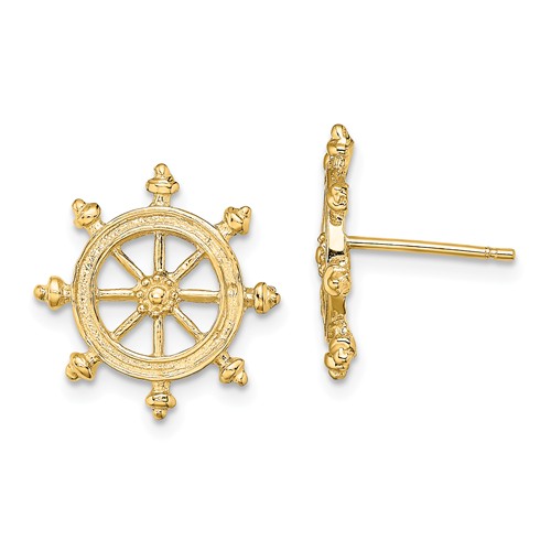 14k Yellow Gold Ship's Wheel Earrings