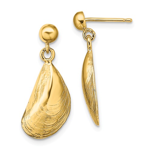 14k Yellow Gold Mussel Shell Dangle Earrings