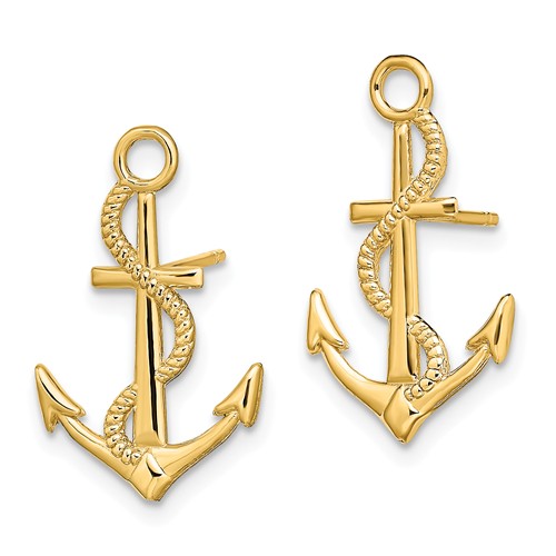 14k Yellow Gold Fouled Anchor With Rope Post Earrings