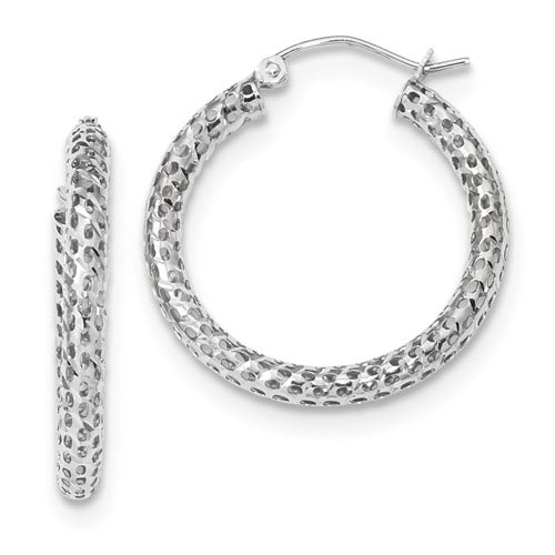14k White Gold Mesh Hoop Earrings 1in