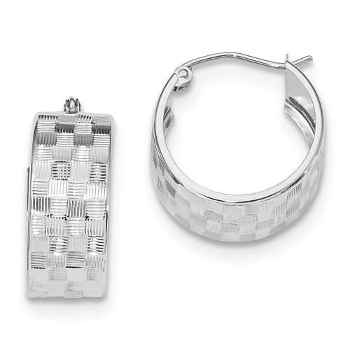14kt White Gold 3/4in Hoop Earrings with Tartan Finish
