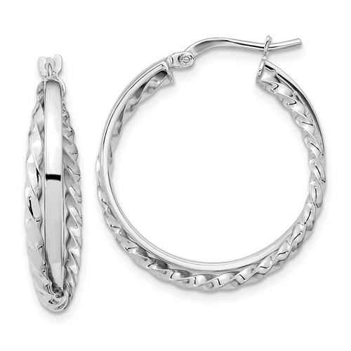 14k White Gold Double Twisted Rope Hoop Earrings 1in
