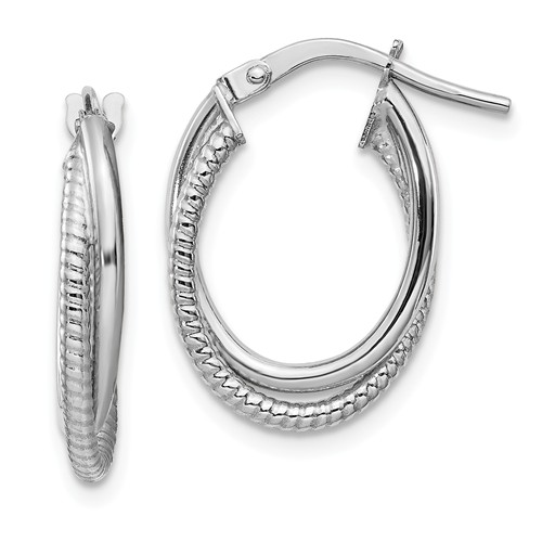14kt White Gold Double Twisted Rope Hoop Earrings 3/4in