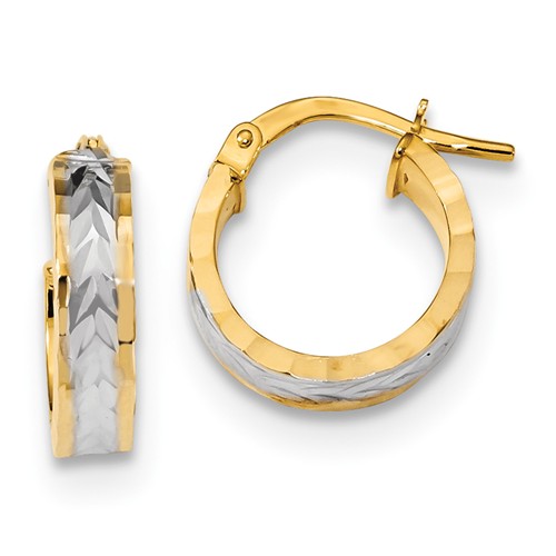 14k Two-tone Gold Italian Diamond-cut Huggie Earrings 1/2in